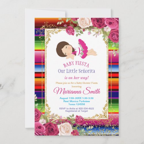 Red Roses Mexican Floral Fiesta Baby Shower  Invitation