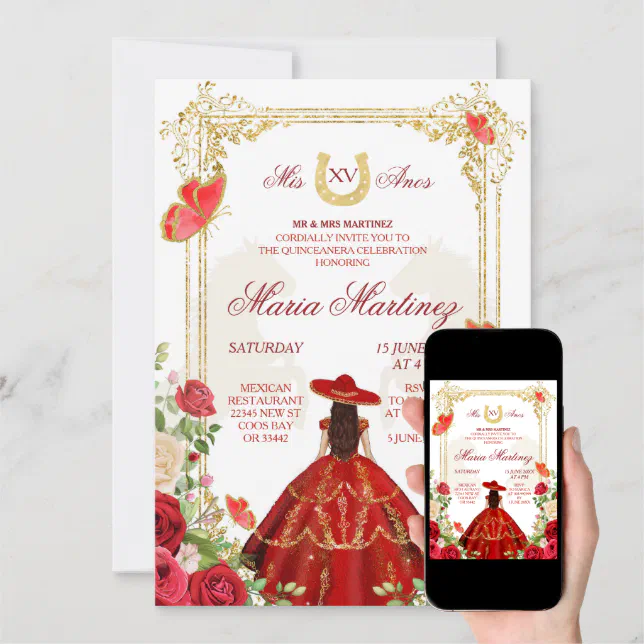 Red Roses Mexican Girl Quinceanera Celebration Invitation Zazzle