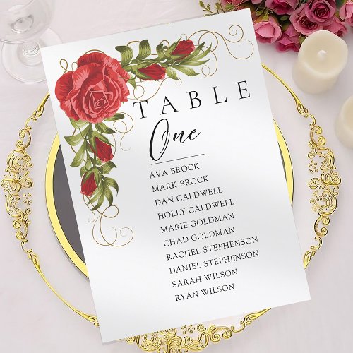 Red Roses Minimal Table Number Seating Chart