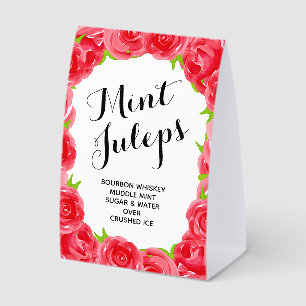 Red Roses Mint Juleps Paper Table Tent