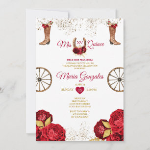 Red Roses Mis Quince 15 Anos Gold Crown Glitter Invitation