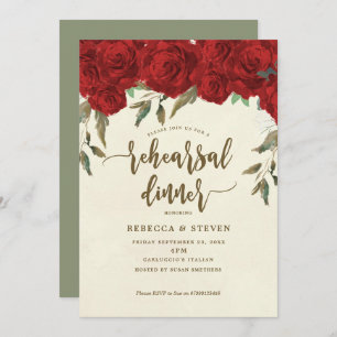 red roses modern rehearsal dinner invitation