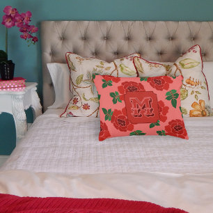 Red Roses Monogram Accent Pillow