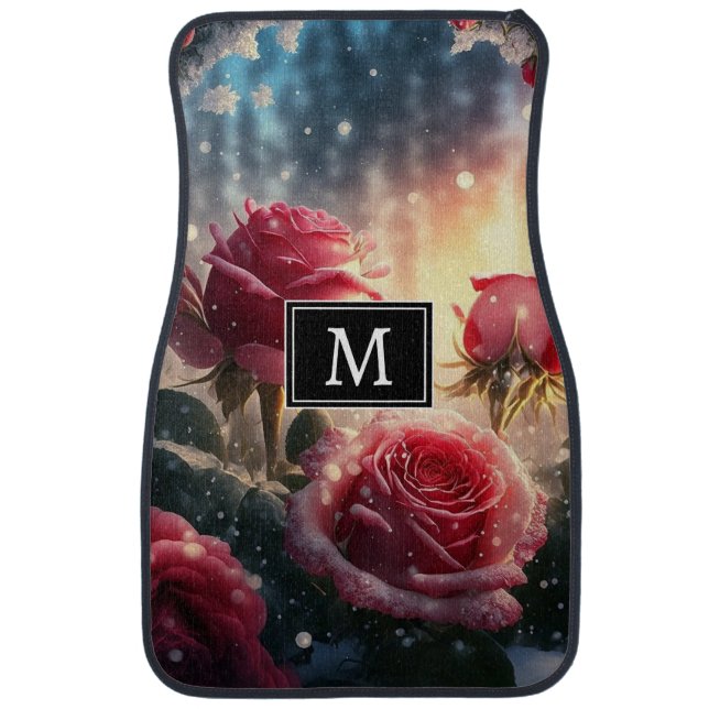 Red Roses Monogram Car Floor Mat (Front)