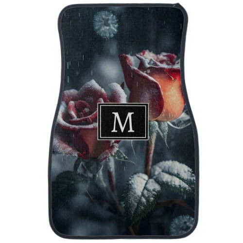 Red Roses Monogram Personalize Car Floor Mat