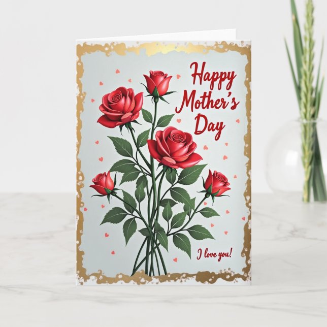 Red Roses Mothers Day Greeting Card (Front)