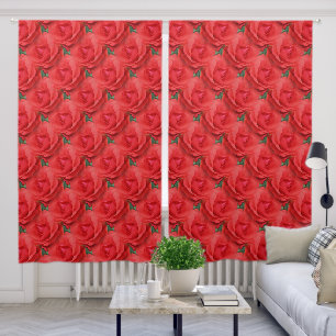 Red Roses Nature Pattern Blackout Curtains