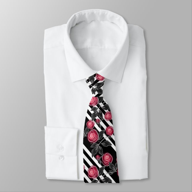 Red roses neck tie (Tied)