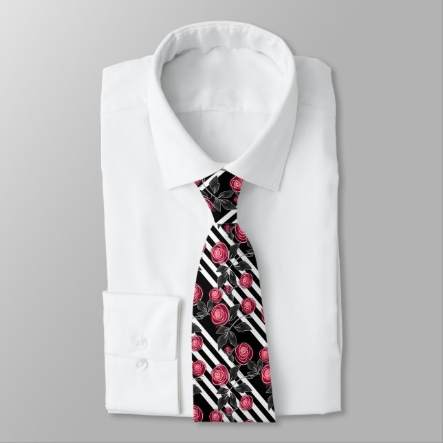 Red roses neck tie (Tied)