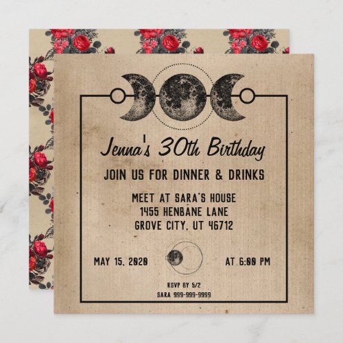 Red Roses New Age Cool Gothic Birthday Invites