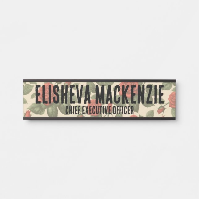 Red Roses Office Door Sign Signs  Name Plate (Front)