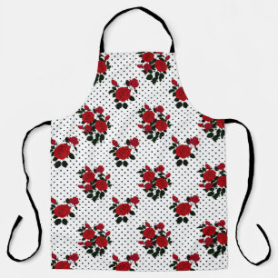 Red roses on a polka dot background. apron