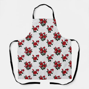 Red roses on a polka dot background. apron