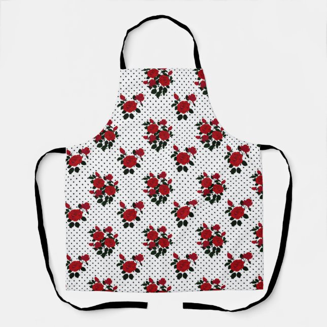 Red roses on a polka dot background. apron (Front)