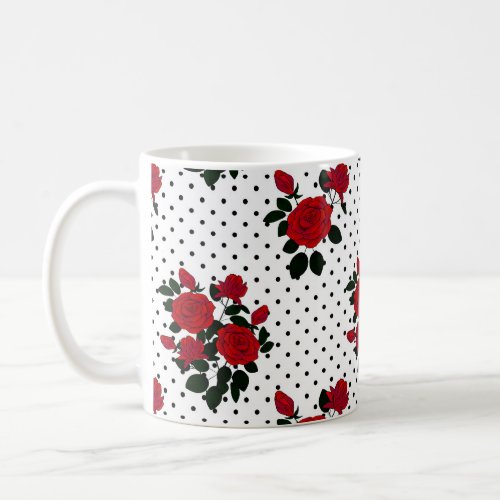 Red roses on a polka dot background  coffee mug