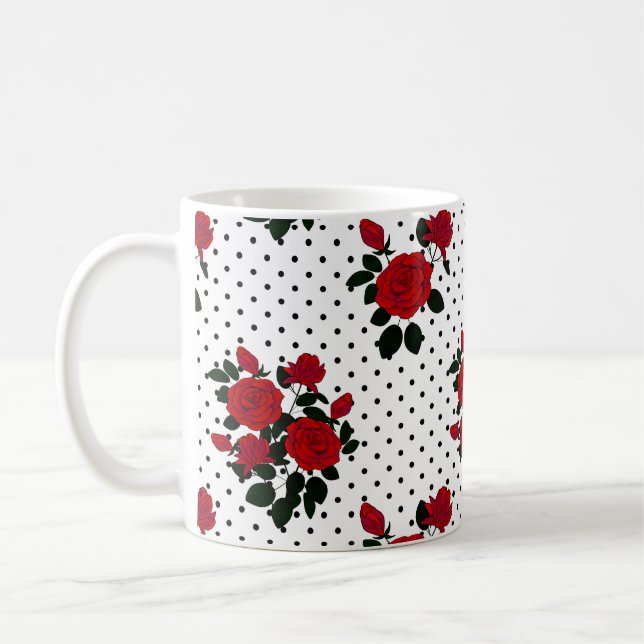 Red roses on a polka dot background.  coffee mug (Left)