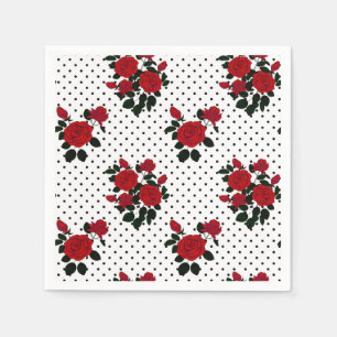 Red roses on a polka dot background. napkins