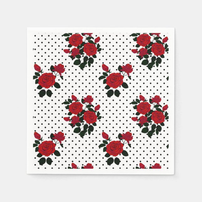 Red roses on a polka dot background. napkins (Front)