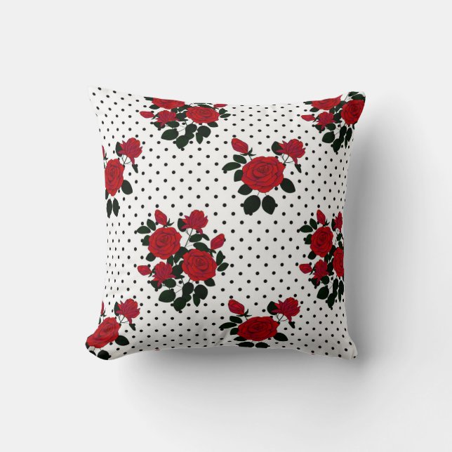 Red roses on a polka dot background.  throw pillow (Front)