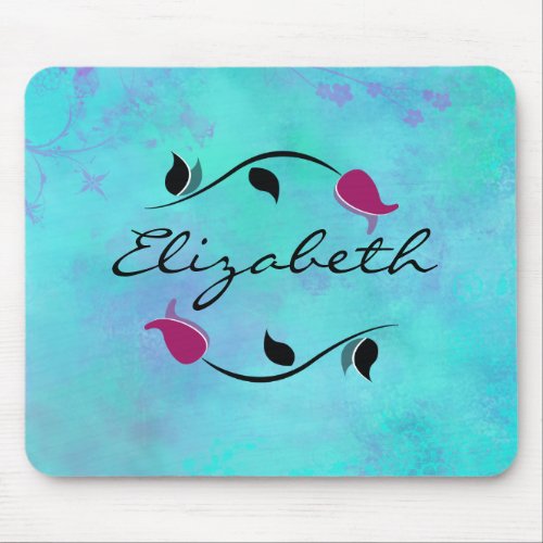 Red Roses on a Turquoise and Purple Abstract Mouse Pad