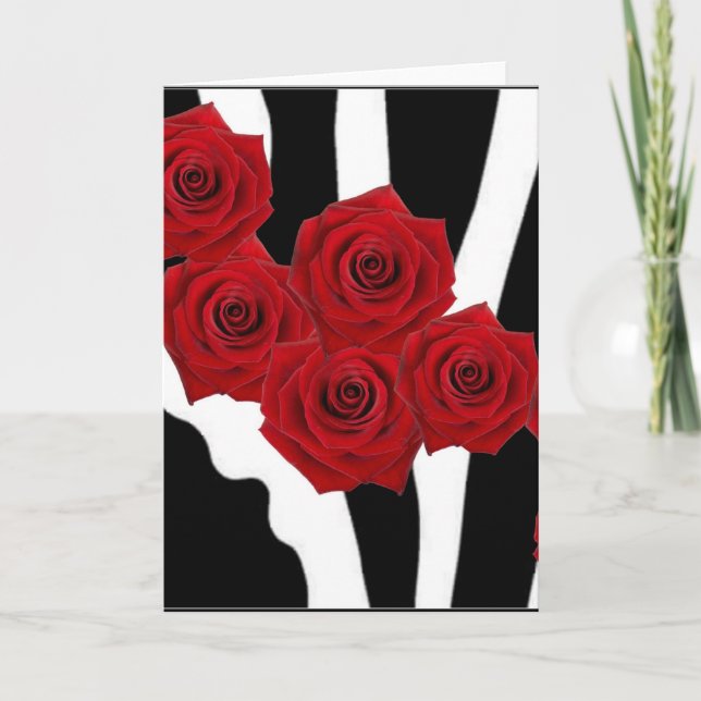 RED ROSES ON BLACK AND WHITE ZEBRA PRINT CARD (Front)