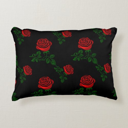 red roses on black background accent pillow