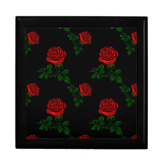 red roses on black background gift box
