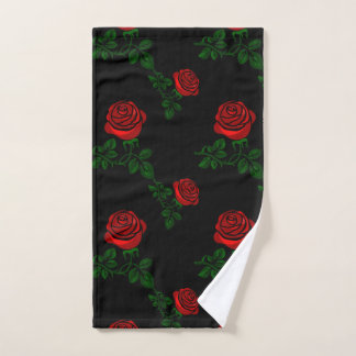 red roses on black background hand towel 