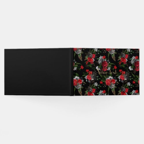 Red roses on black background patternvintagechic guest book