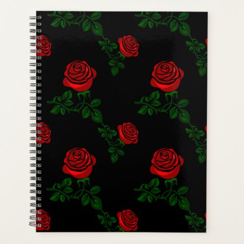 red roses on black background planner
