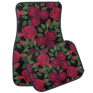 Red roses on black. car floor mat