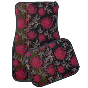Red roses on black.  car floor mat