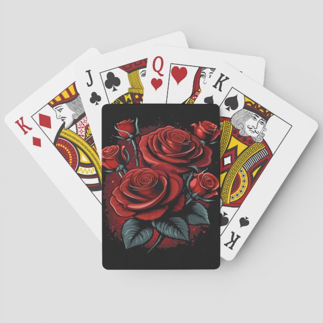 Red Roses on Black Cool Look Poker Cards (Back)