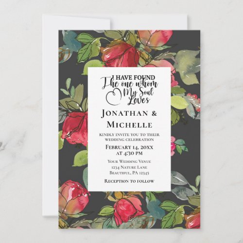 Red Roses on Black Elegant Christian Wedding Invitation