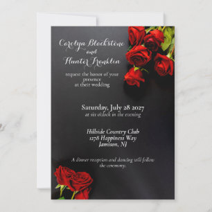 Red Roses on Black Elegant Wedding Invitation