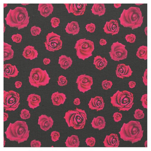 Red Roses on Black  Fabric