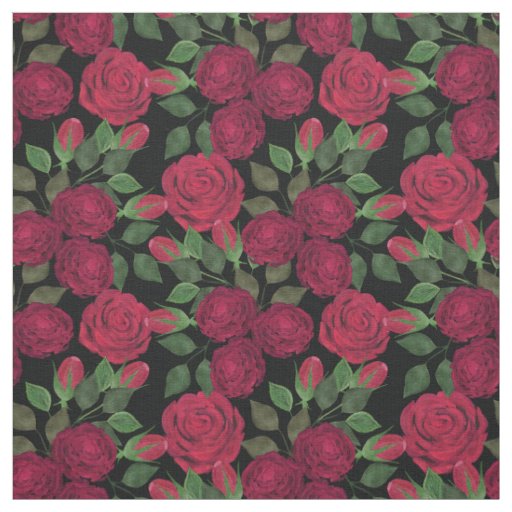 Red roses on black. fabric