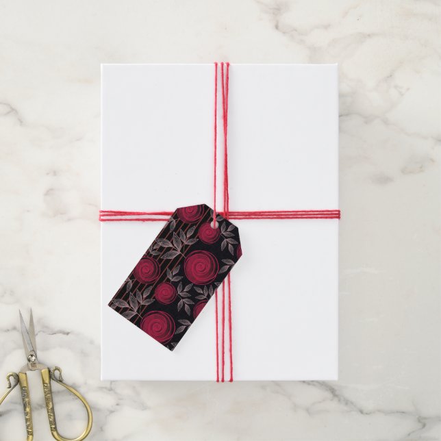 Red roses on black.  gift tags (With Twine)