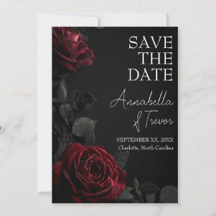 Red Roses on Black Moody Floral Gothic Wedding Save The Date