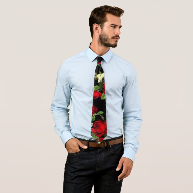 Red Roses on Black. Neck Tie (In Situ)