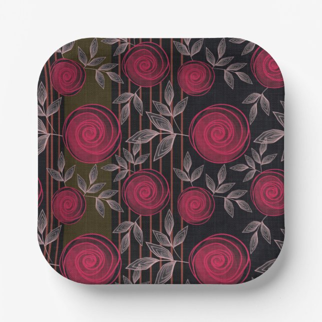 Red roses on black. paper plates (Front)