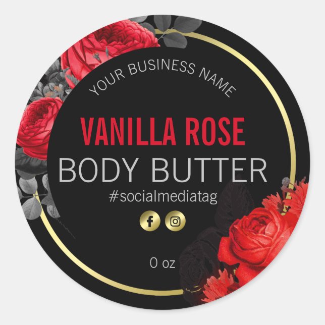 Red Roses On Black Product Labels (Front)