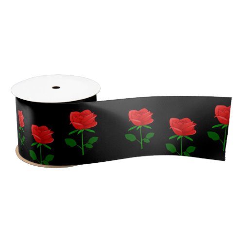 Red roses on black satin ribbon