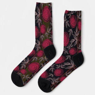 Red roses on black. socks