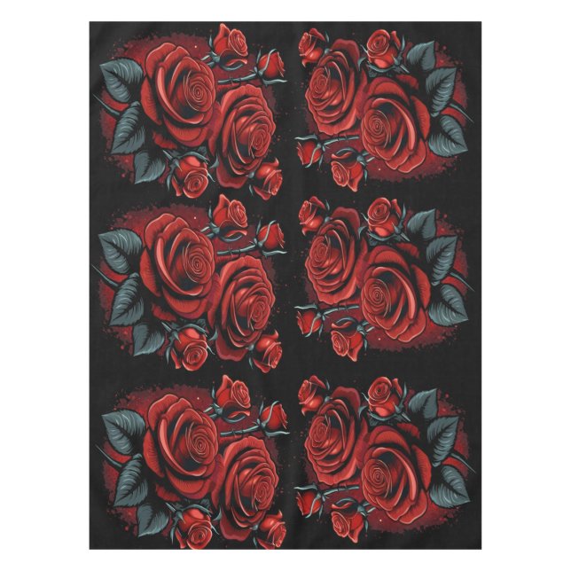 Red Roses on Black Stunning Art Party Tablecloth (Front)
