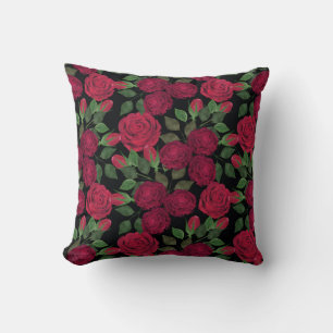 Red roses on black. throw pillow