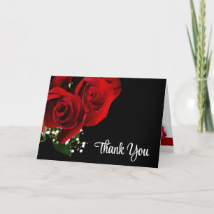 Red Roses on Black Wedding Letterpress Thank You Card