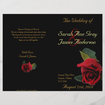 Red Roses On Black Wedding Program