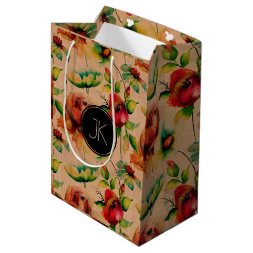 Red Roses On Blond Wood Texture Medium Gift Bag