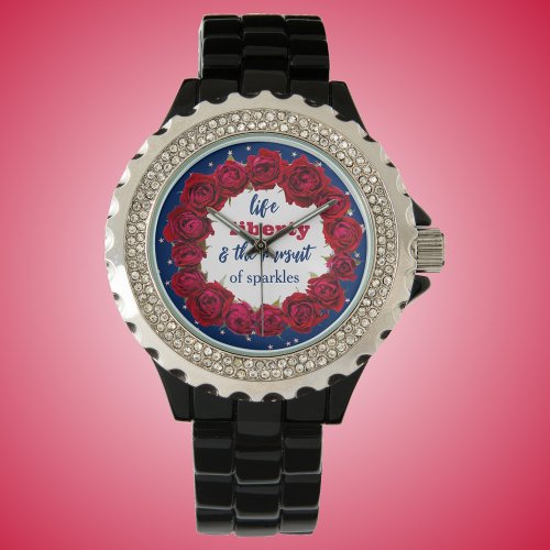 Red roses on blue starry background patriotic text watch